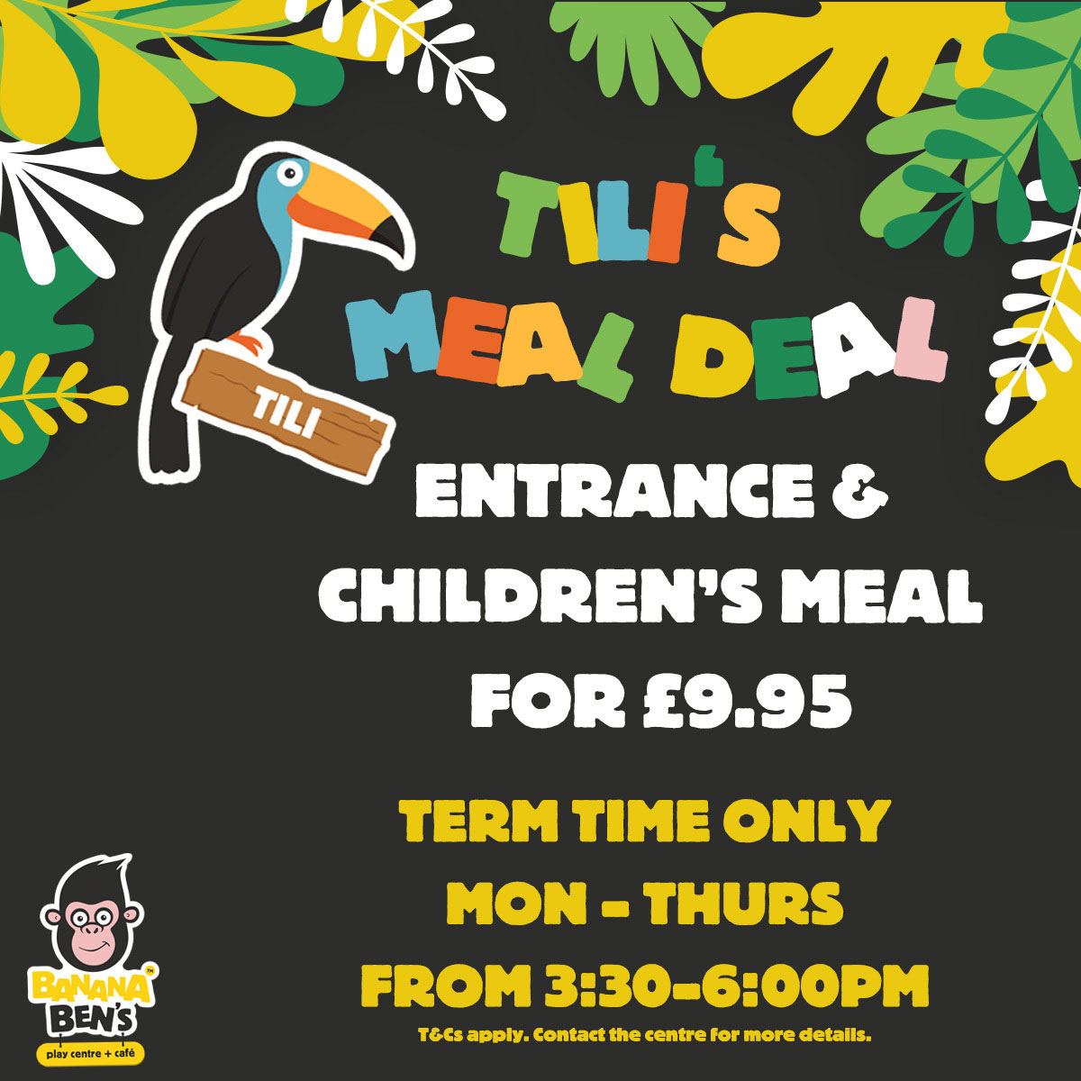 Tili’s Meal Deal - Entrance, Hot Meal & a Drink all for £7.95. Monday - Thursday from 3PM. T&Cs apply. Contact the centre for more details.